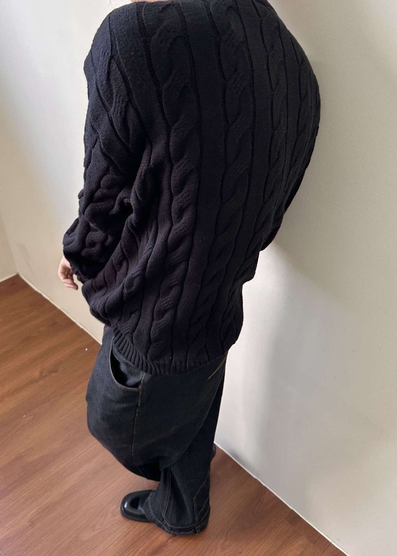 Relaxed Cable-Knit Sweater – British-Inspired Chunky Half-Zip Pullover For Men & Women (Oversized Fit, Gray/Black/Beige, )_voghion.com