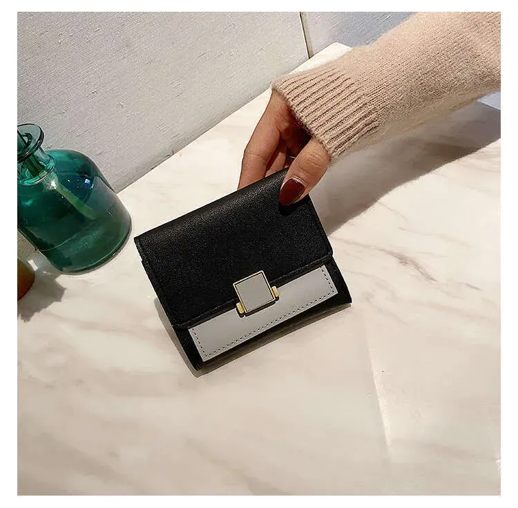 Korean Style Color-Block Fashion Short Wallet Ins Versatile Casual Female Student Money Clip Card Holder Coin Purse_voghion.com