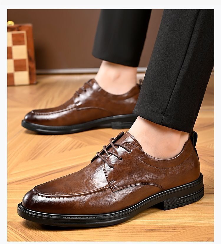 Voyage Woodpecker Business Casual Formal Leather Men's Korean Style Trendy British Pointed High-End Soft Sole Derby Shoes_voghion.com