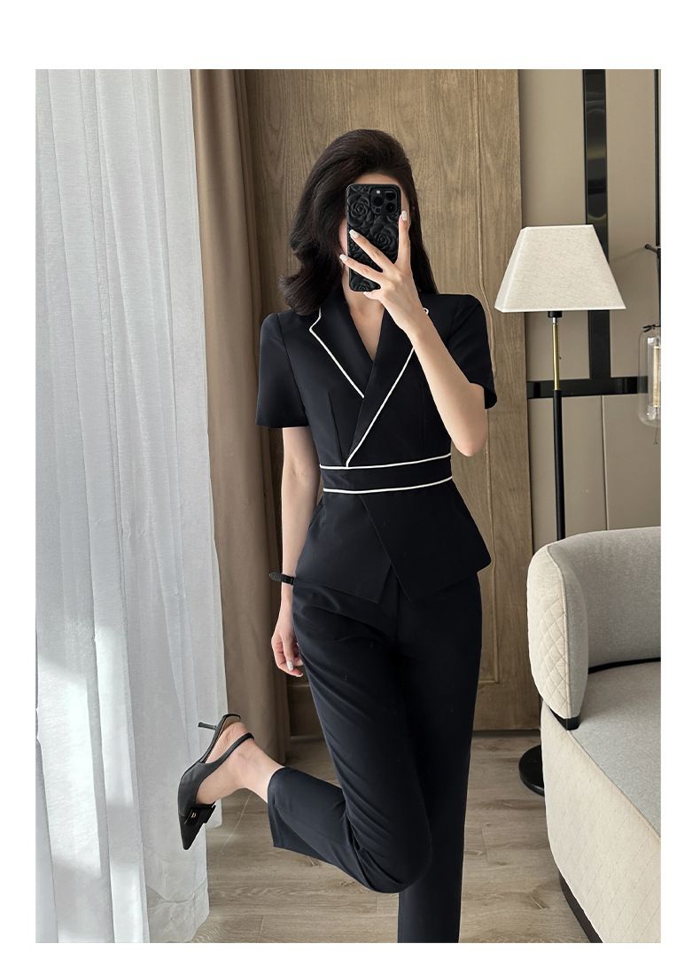Completo professionale a maniche corte, centro benessere estivo per donne, tecnico di terapia del piede, abbigliamento da lavoro_voghion.com