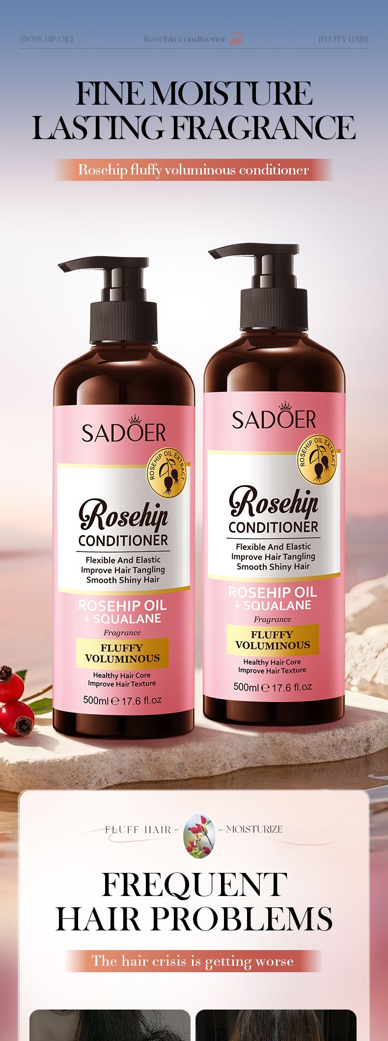 Balsamo 500 ml all'olio di rosa canina, maschera per capelli nutriente, volumizzante e soffice_voghion.com