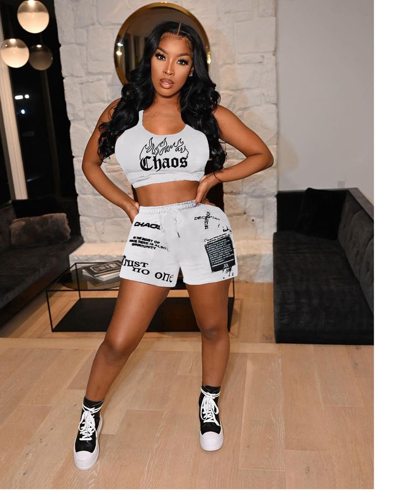 Women's monogrammed printed tank top with pocket tracksuit_voghion.com