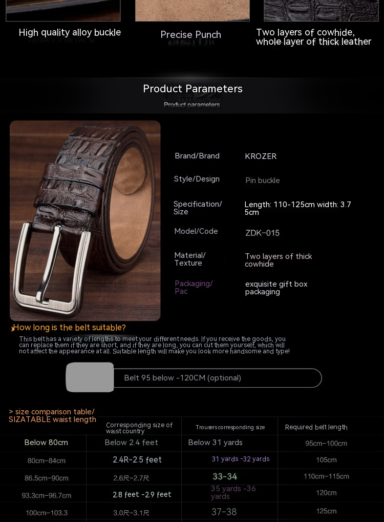 Neuer Hot Crocodile Selected Herrengürtel, Business Casual Gürtel, Nadelschnalle, echtes Leder, modischer und luxuriöser Herrengürtel_voghion.com