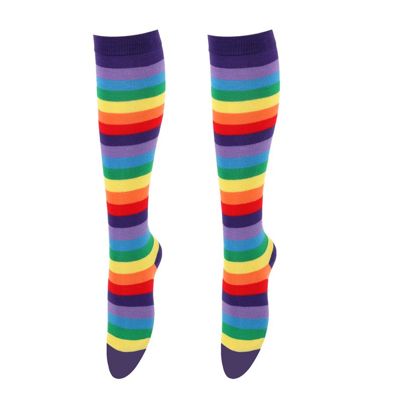 Unisex Kleurrijke gestreepte kniekousen Dames katoenen sokken Heren mid-tube sokken Vakantiefeest regenboog kuitsokken_voghion.com