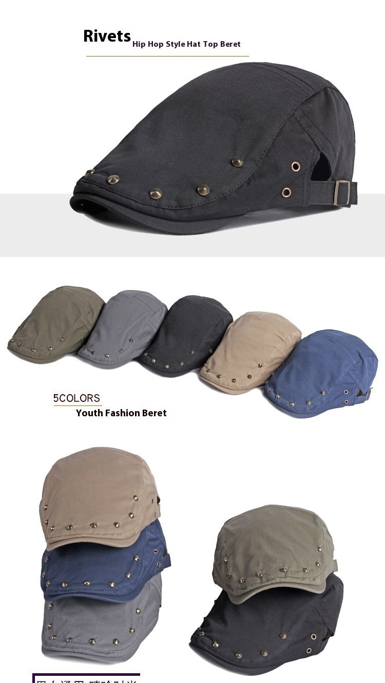 Neue Frühlings- und Sommermütze für Herren mit Nieten und Entenzunge, Performance-Hip-Hop-Baskenmütze für Damen, dünn, verschleißfest, lässig, Vorwärtsmütze, Jugendtrend_voghion.com