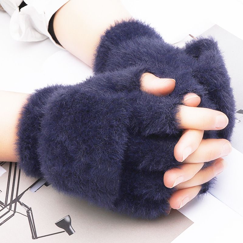 Gants d'hiver chauds en peluche pour femmes, mitaines sans doigts, épais, résistants au froid, célébrités d'Internet_voghion.com