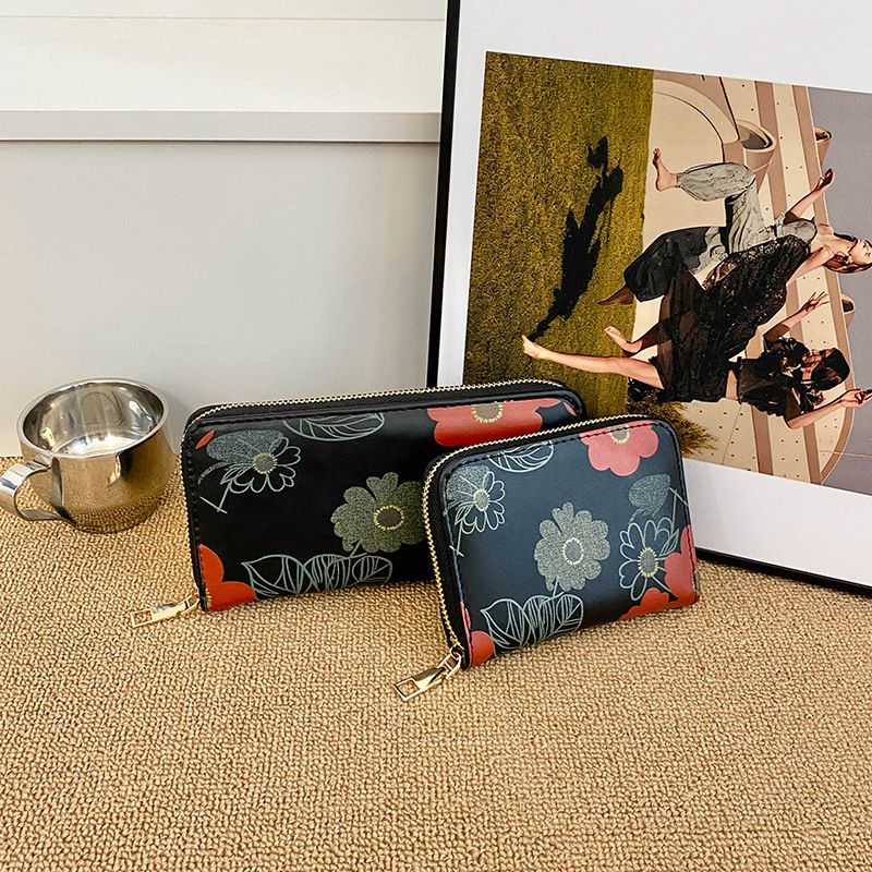 Torebki damskie Portfel Damska modna torebka wieczorowa z nadrukiem kwiatowym Wersja damska Portfel PU o dużej pojemności, etui na karty, portmonetka na monety_voghion.com