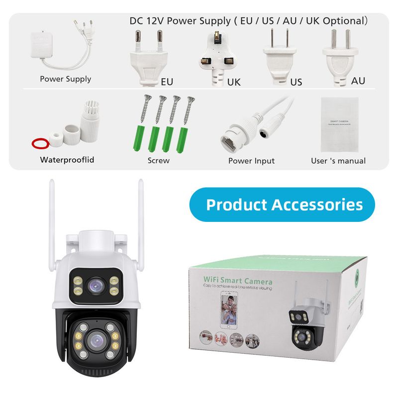 Icsee8mp Draadloze verrekijker met geweerkogelcamera, thuisbeveiliging, buiten, HD nachtzicht, 360 graden mobiele telefoon afstandsbediening_voghion.com