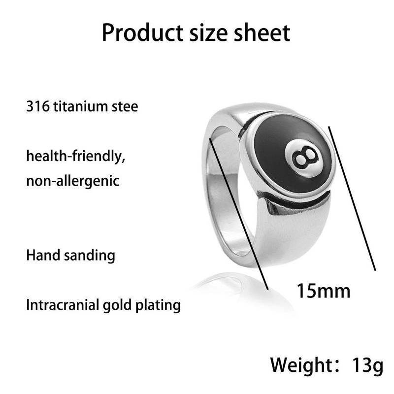 Anello da biliardo da uomo in acciaio al titanio con numero 8, stile retrò, accessori per uomo e donna, anello in acciaio inossidabile con numero 8 nero_voghion.com