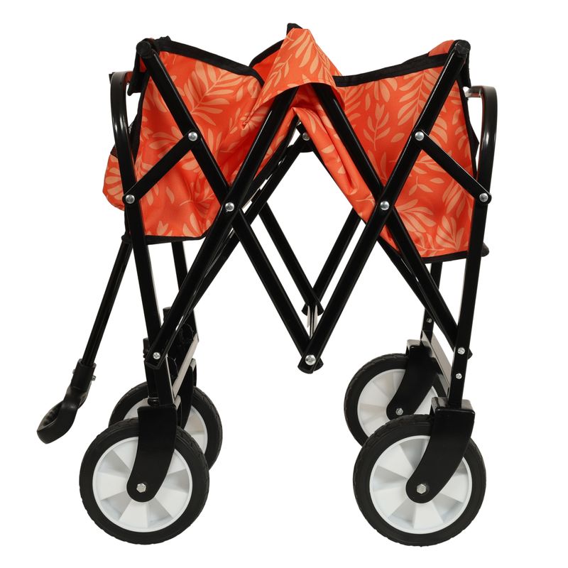 Minimeetall Colorful Collapsible Foldable Wagon Cart With Strapping System, Beach Wagon ,Utility Wagon Grocery Cart Camping Shopping Sports Gardeing Fishing Supports 225lbs,orange Leaf_voghion.com