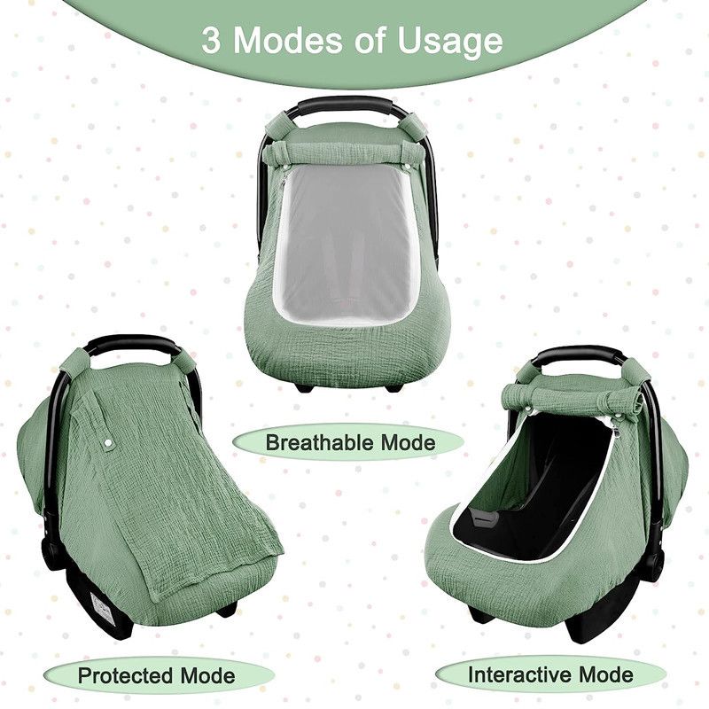 Funda de asiento de seguridad para bebé, parasol, funda para cesta de cochecito, gasa de algodón, transpirable, resistente al viento y al sol, funda para bebé_voghion.com