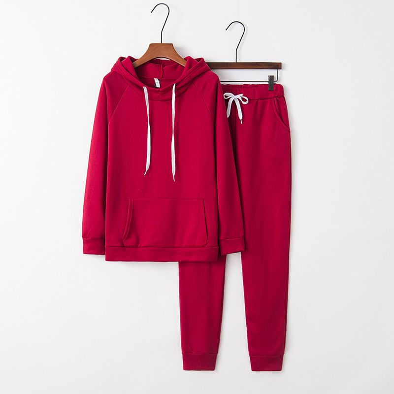 Felpa in pile stile coreano autunno High Wait, rosso, corto, tinta unita, casual urbano, manica lunga, cotone, gamba larga_voghion.com