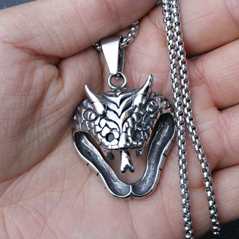 Fashionable Men's Cobra Head Animal Titanium Trendy Person Personalized Stainless Steel Pendant Necklace Dragon_voghion.com