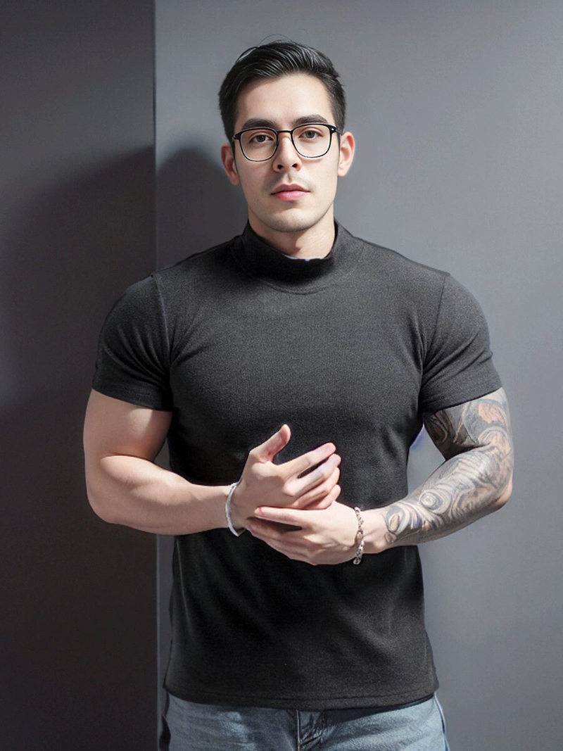 T-shirt à manches courtes et col rond en velours 280 g pour homme, idéal pour les exercices en extérieur, avec cordon de serrage élastique_voghion.com