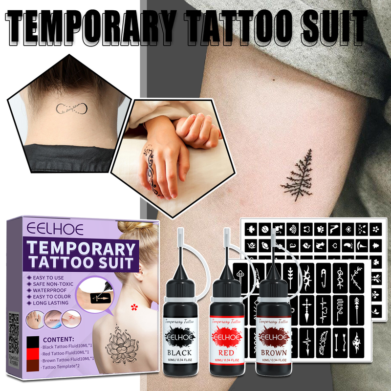 EELHOE Set waterdichte en duurzame tijdelijke sap tattoo vloeibare holle patroon borduursjabloon_voghion.com