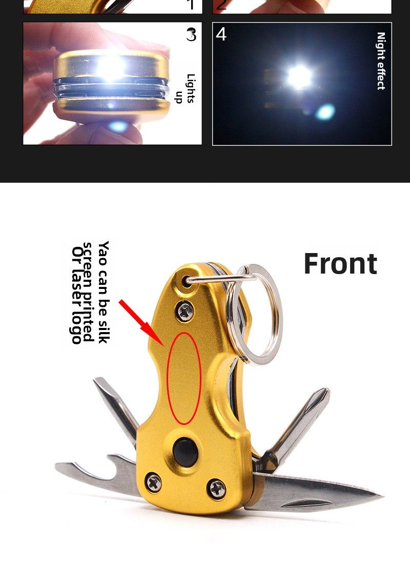 Multifunctional Keychain Outdoor 5-in-1 Mini Screwdriver Stainless Steel Tool Pocket Knife With LED_voghion.com