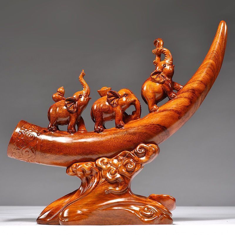 Rosewood Carved Small Ivory Ornament Solid Wood Lucky Elephant Home Office Decoration Living Room Gift Craft_voghion.com