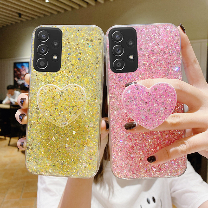 Shiny Glitter Heart Love Telefonholder Etui til Samsung Galaxy A12 A22 A32 A42 A52 A72 A13 A23 A33 A53 A73 4G 5G Silikone_voghion.com