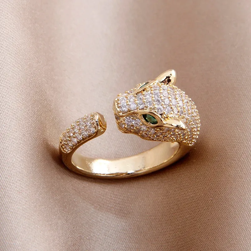 Ready Stock 2024 New Arrival Zircon Animal Adjustable for Women Delicate κοσμήματα Γαμήλια δαχτυλίδια Leopard Crystal_voghion.com