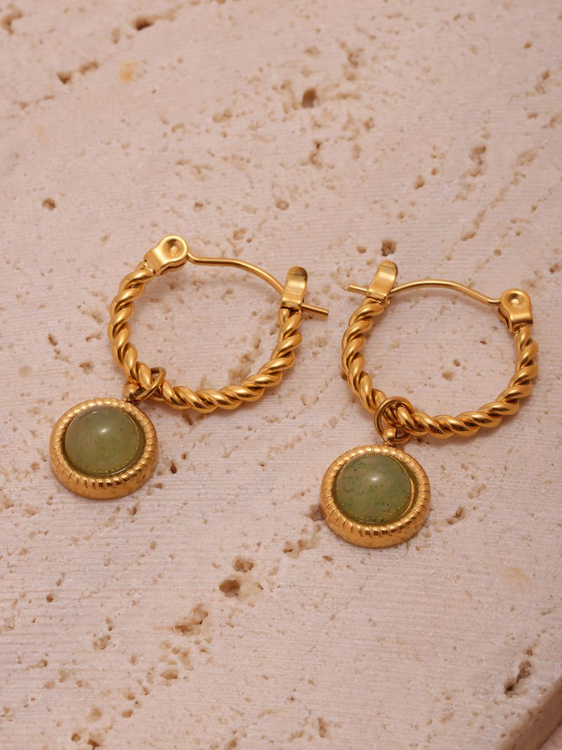 Women's Jewelry Elegant Twisted Green Agate Drop Earrings With 18K Gold Plated Stainless Steel Ear Wires For A Luxurious Look_voghion.com