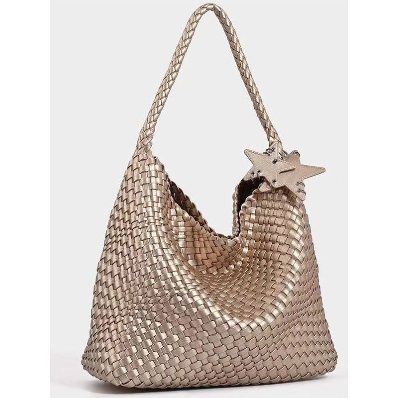 Champagne Color 2025 Super Popular Woven Tote For Women Large Capacity High-end Handbag Shoulder Bucket Bag_voghion.com