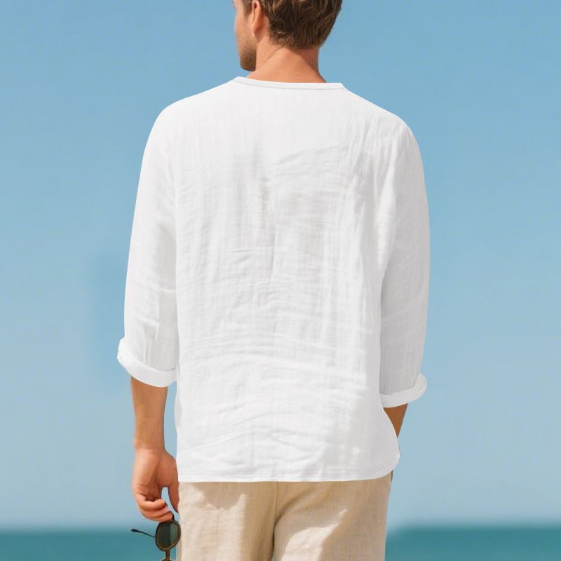 Maglietta a maniche lunghe da uomo in lino, casual, traspirante, con scollo a V, taglia grande, nuova collezione autunno-inverno_voghion.com