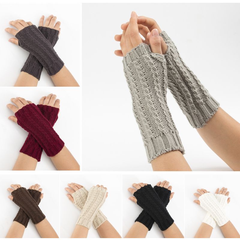 Fried Dough Twists Wrist Gloves Autumn Winter New Knitted Wool Warm Men And Women's Short Skiing Open Finger Sleeve_voghion.com