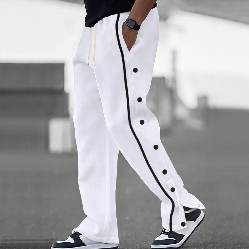 2025 Autumn New Men's Casual Sports Button Pants Straight Drawstring Trousers_voghion.com