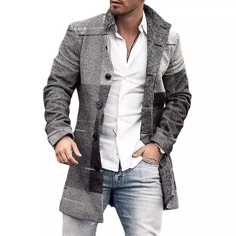 Spring New Stand Collar Mid-Length Wool Coat Casual Jacket Men's Clothing_voghion.com