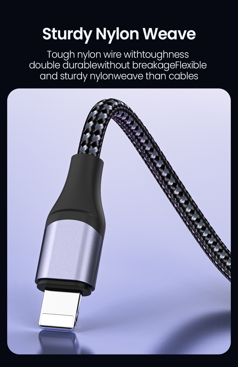 PD 20W Schnelllade-USB-C-Kabel für iPhone 14 13 12 11 Pro Max TypeC auf 8-poliges Ladegerät 2,4A Datenkabel Nylon Wo_voghion.com