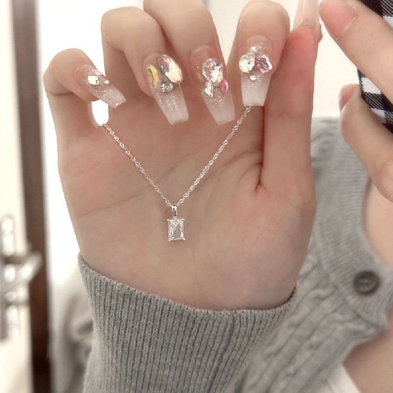 people's 【 24000 Collection 】 Super Sparkling Zircon Block Rock Candy S Pure Silver Necklace For Women, Simple And 【 】 ! Women,_voghion.com