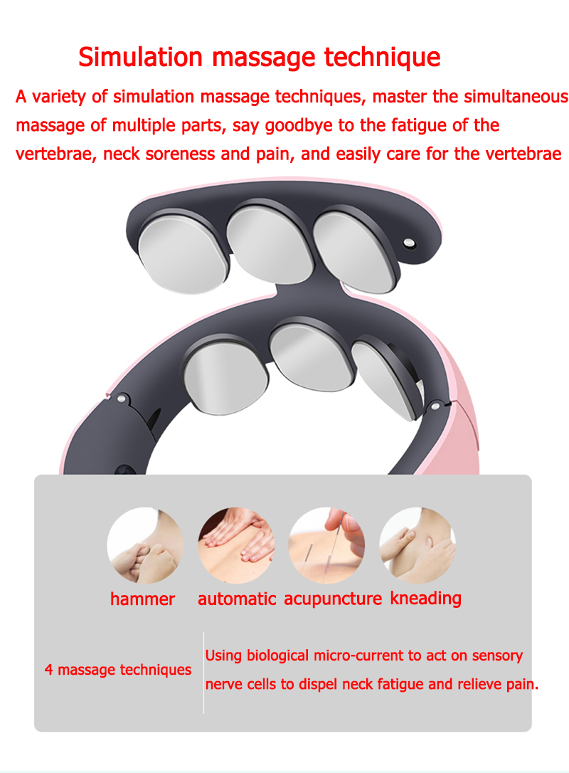 Nackmassageapparat för smärtlindring med värme Elektrisk nacke halsryggradsmassage USB Ladda nackeavslappning Hemma hälsa_voghion.com