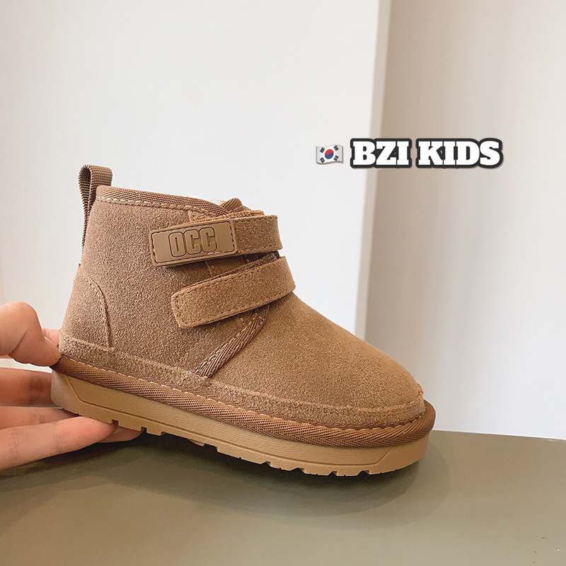 Stivali da neve per bambini in vera pelle smerigliata, stivali di cotone per ragazze stile Velcro, ispessiti e morbidi, ragazzi invernali 2023_voghion.com