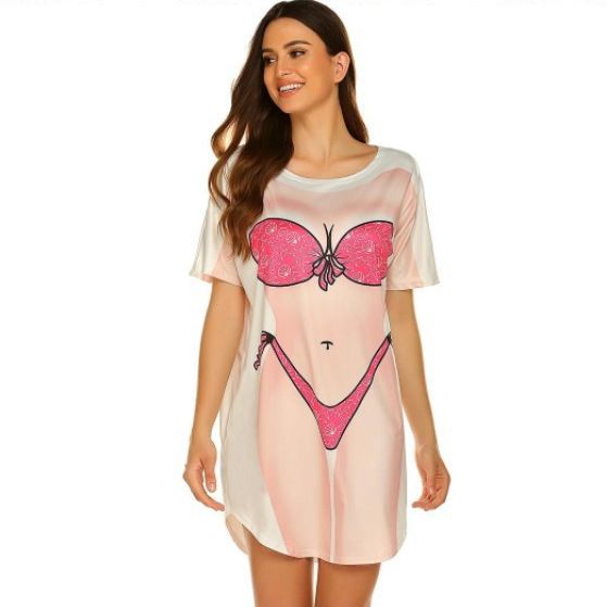T-shirt créatif pour femme, cache-maillot de plage, imprimé bikini, robe décontractée_voghion.com
