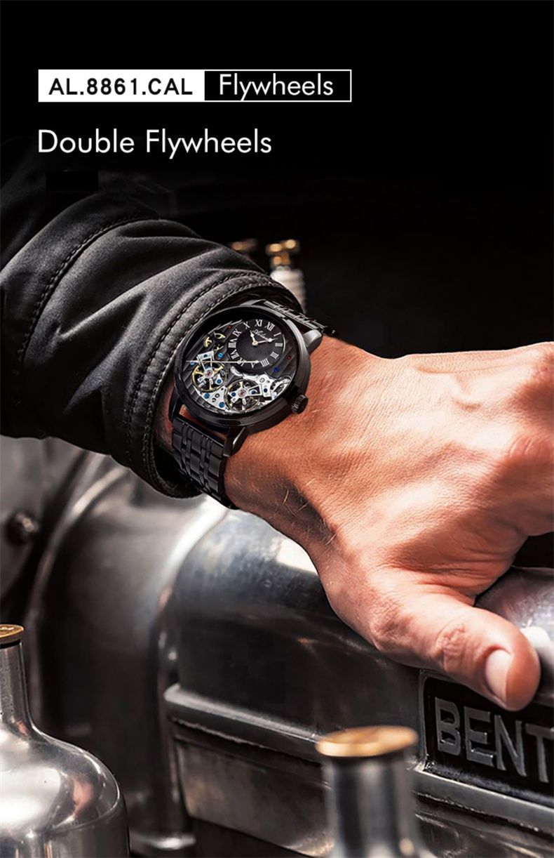 AILANG Mechanical Watch Men 30M Waterproof Automatic Watches Stainless Steel Skeleton Dial Luxury Double Tourbillon Watch Men_voghion.com