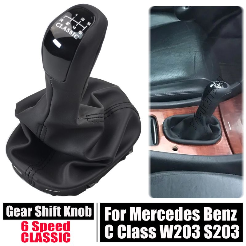 6 Speed Car Gear Shift Knob Lever Shifter With Leather Dust-Proof Cover For Mercedes Benz C Class W203 S203 C180 C200_voghion.com