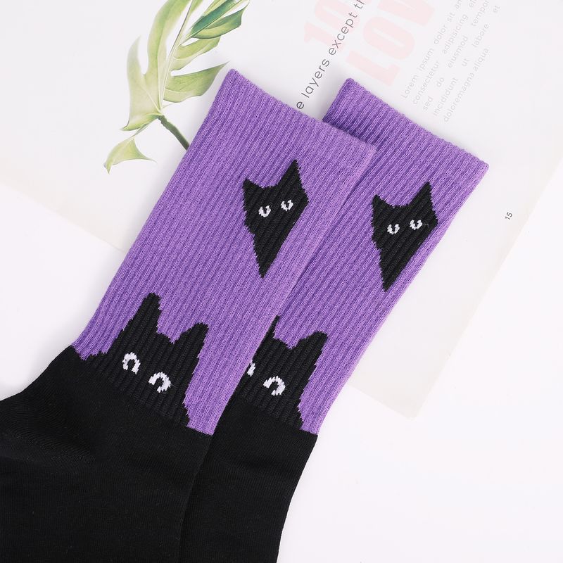 Casual socks hot cat dog rainbow large size cotton socks women's casual cotton women's mid-tube socks_voghion.com