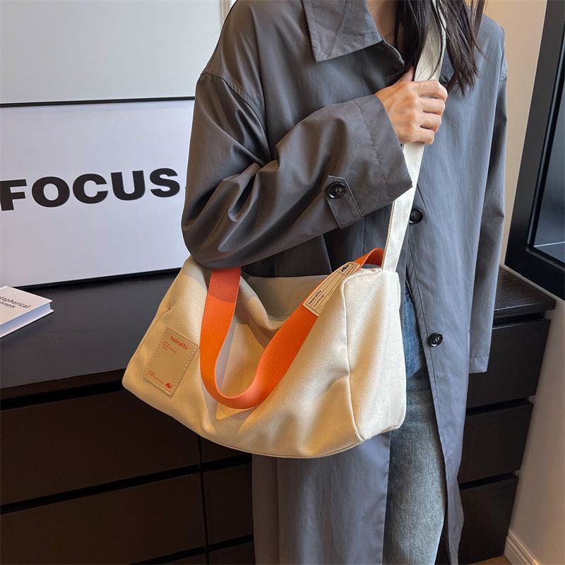 Grande capacidade nova bolsa de lona minimalista classe estudante bolsa diagonal de ombro único, bolsa de travesseiro feminina_voghion.com