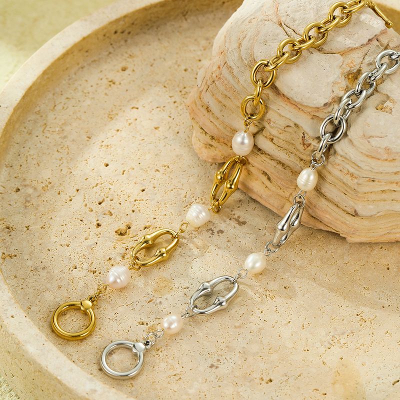 Fashion Ins Style 18K Gold Plated Titanium Steel Geometric Chain Inlaid With Shell Beads Exquisite Atmosphere High End Bracelet_voghion.com