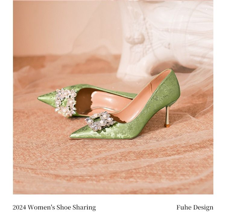 Scarpe da sposa con tacco sottile a punta e strass, perle, da donna, da sposa e da damigella d'onore, per pendolari, con tacco professionale da donna_voghion.com