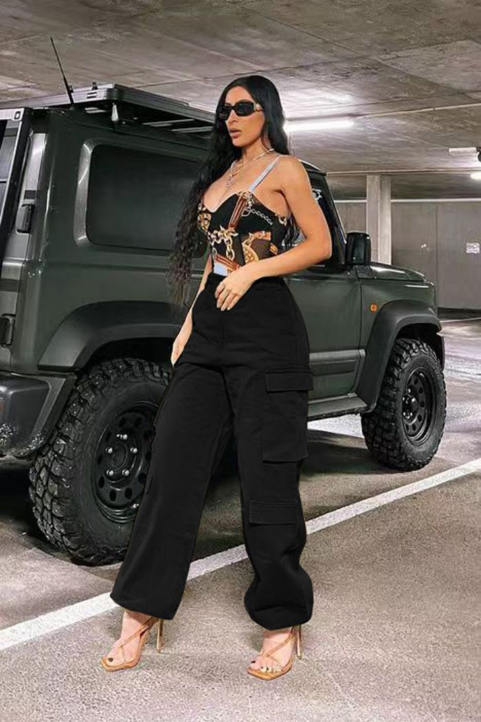 Pantalones de mujer con múltiples bolsillos, holgados, de calle, con pierna recta, tipo corsé, ropa interior larga_voghion.com