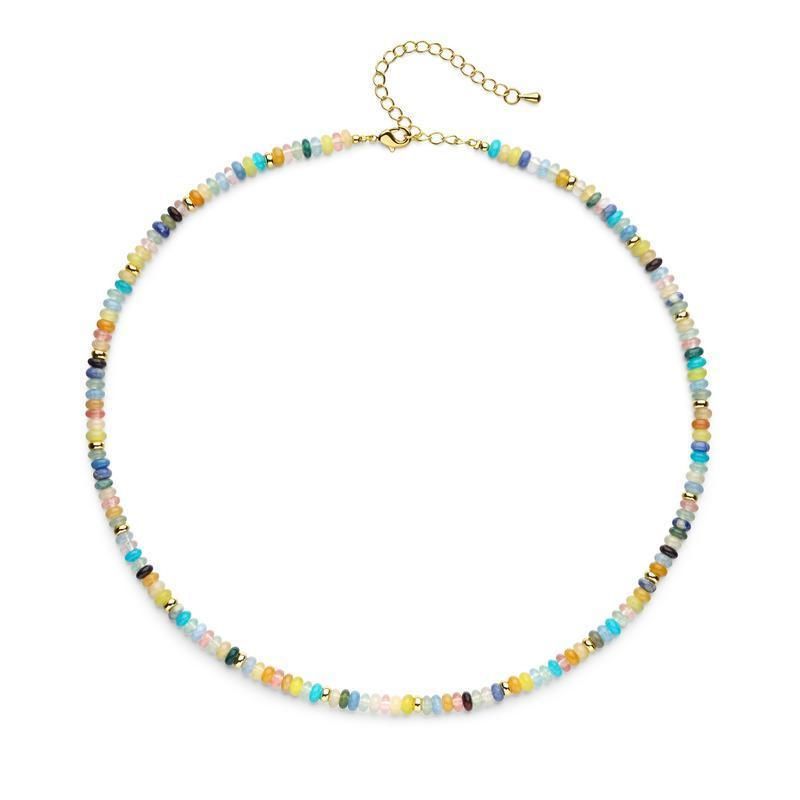 Gioielli con perline in pietra naturale pura, distanziatori in calcedonio naturale, perline piatte, catena in oro regolabile, collana con perline colorate abaco_voghion.com