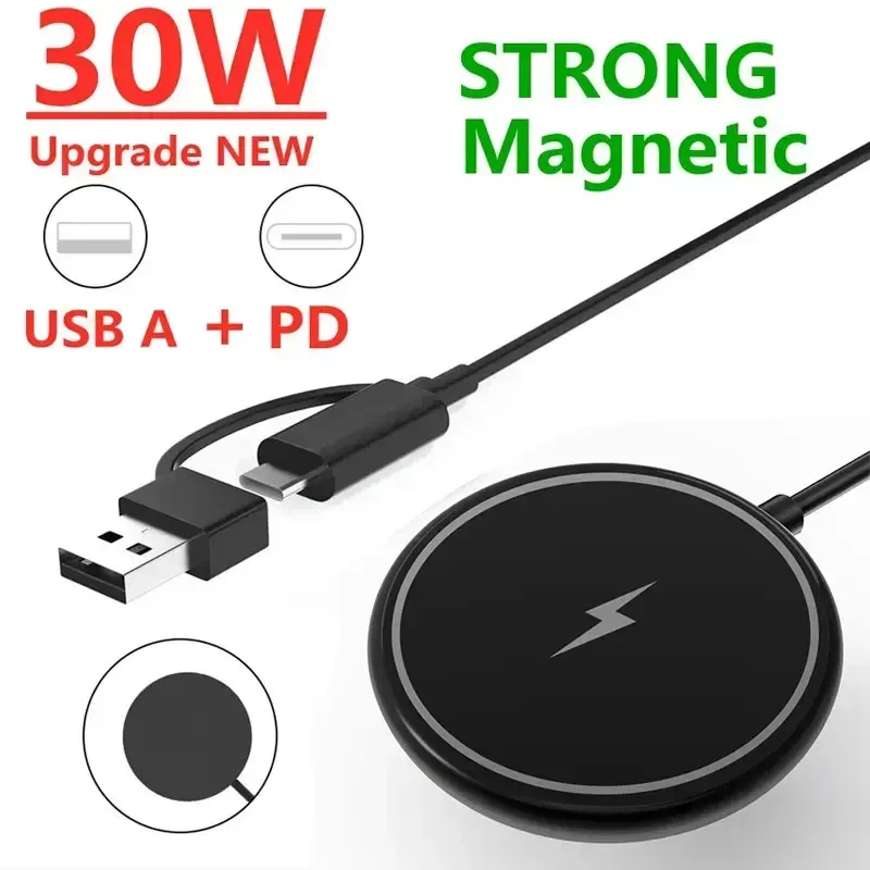30W Magnetic Wireless Charger Pad For IPhone 15 14 13 12 11 Pro Max Mini Desktop Chargers USB A PD Magnetic Fast Charging_voghion.com