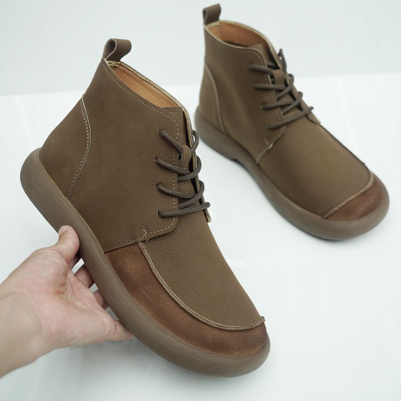 Euro Step British Style Martin Boots Men's New Winter Flat Casual Shoes Non-Slip Pointed Toe Cowhide Loafers_voghion.com