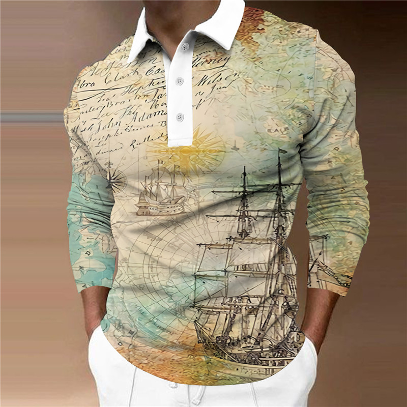 Men's Polo shirt loose wide face business casual men's top fashion men's long-sleeved top_voghion.com