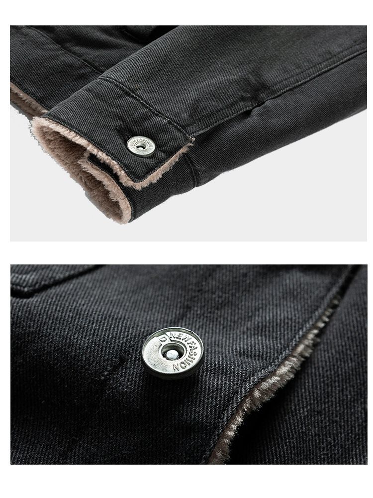 Men's Winter Fleece-Lined Denim Jacket – Korean Streetwear Washed Cotton Coat (M-XXXL, Slim Fit, Distressed Look, Unisex Outerwear)_voghion.com