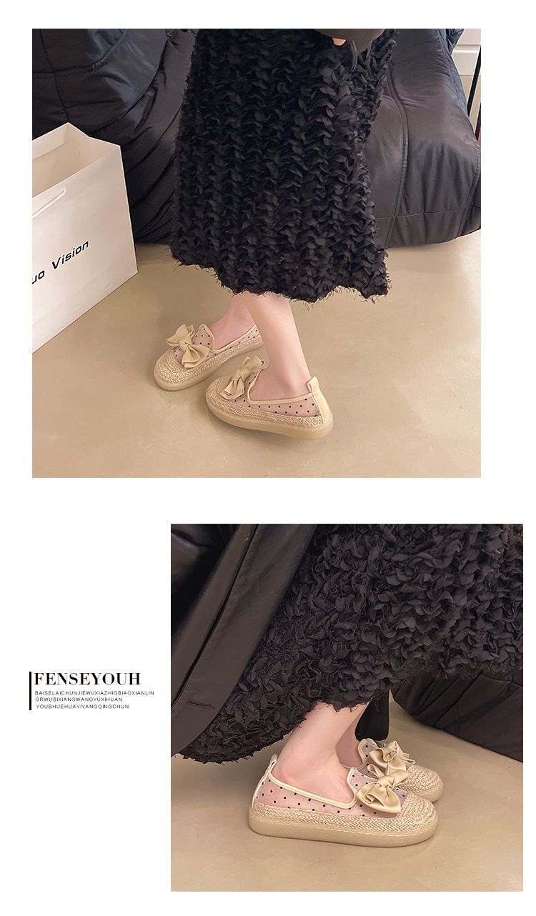 Evening Wind Single Shoes Women's Spring One-pedal Loafer Fisherman Shoes Thick-soled Breathable Mesh Doudou Shoes_voghion.com