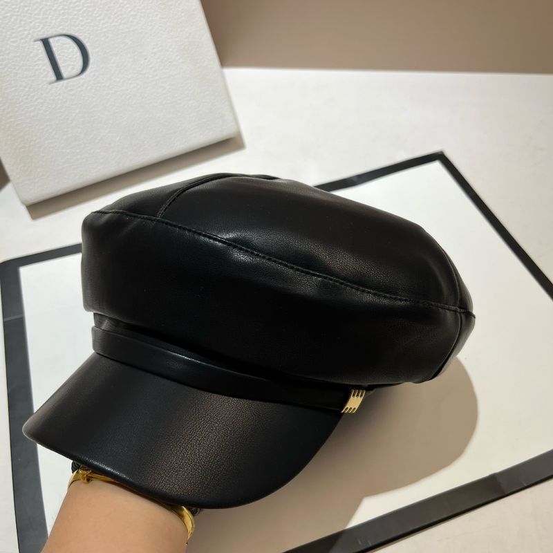 British PU leather black octagonal women's big head circumference, face recognition, tabloid children's hat, Korean_voghion.com