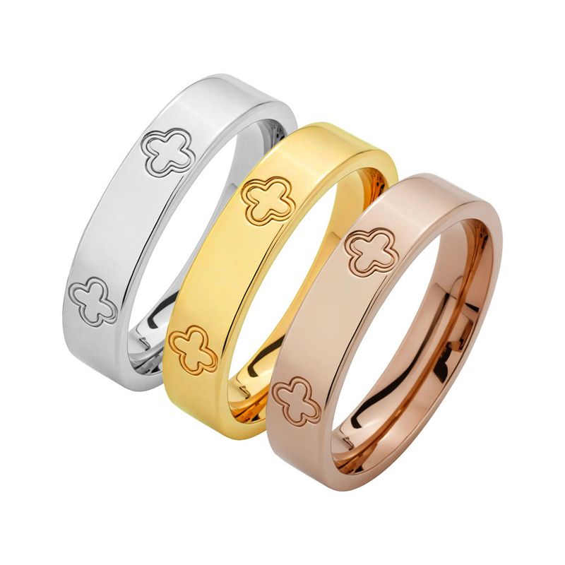 Anello in acciaio al titanio con quadrifoglio per donna, anelli di coppia resistenti allo sbiadimento, gioielli per le mani_voghion.com