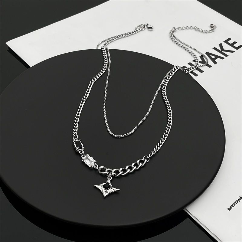 Black Zircon Double Layer Mang Star Necklace For Men's Ins Trendy And Handsome Hip Hop Niche Design High Grade New Versatile Jewelry_voghion.com